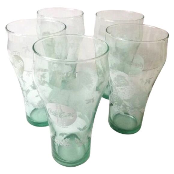 Set of 5 glasses with Coca Cola branding festively decorated with Santa Claus‎ - Picture 1 of 7